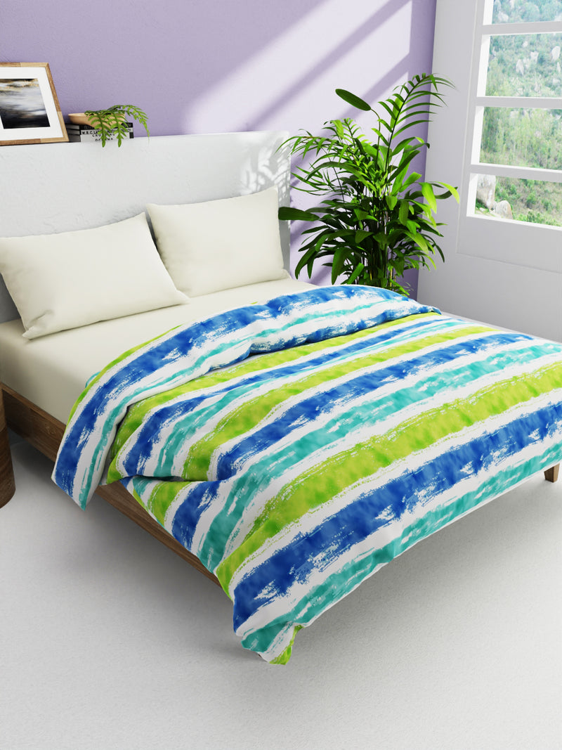 Super Soft 100% Natural Cotton Fabric Double Comforter For Winters <small> (stripe-blue/green)</small>