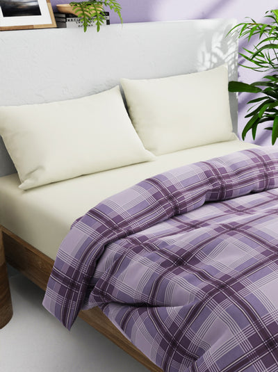 Super Soft 100% Natural Cotton Fabric Double Comforter For Winters <small> (checks-purple)</small>
