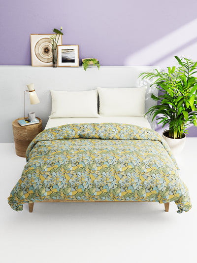 Super Soft 100% Natural Cotton Fabric Comforter For All Weather <small> (floral-blue/multi)</small>