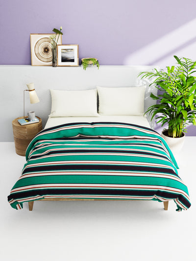 Super Soft 100% Natural Cotton Fabric Comforter For All Weather <small> (stripe-dk.green/beige)</small>