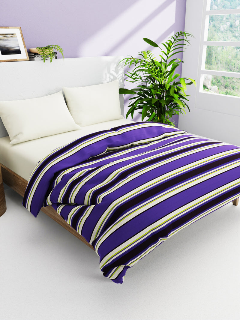 Super Soft 100% Natural Cotton Fabric Comforter For All Weather <small> (stripe-purple/beige)</small>