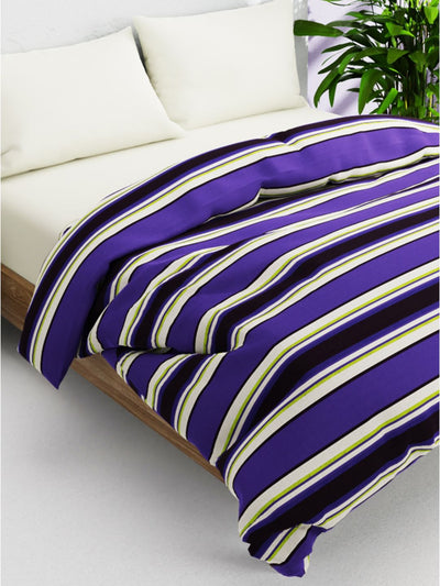 Super Soft 100% Natural Cotton Fabric Comforter For All Weather <small> (stripe-purple/beige)</small>