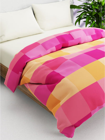 Super Soft 100% Natural Cotton Fabric Comforter For All Weather <small> (checks-pink/multi)</small>