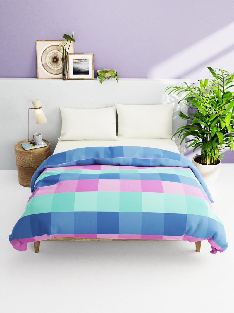 Super Soft 100% Natural Cotton Fabric Double Comforter For Winters <small> (checks-blue/multi)</small>