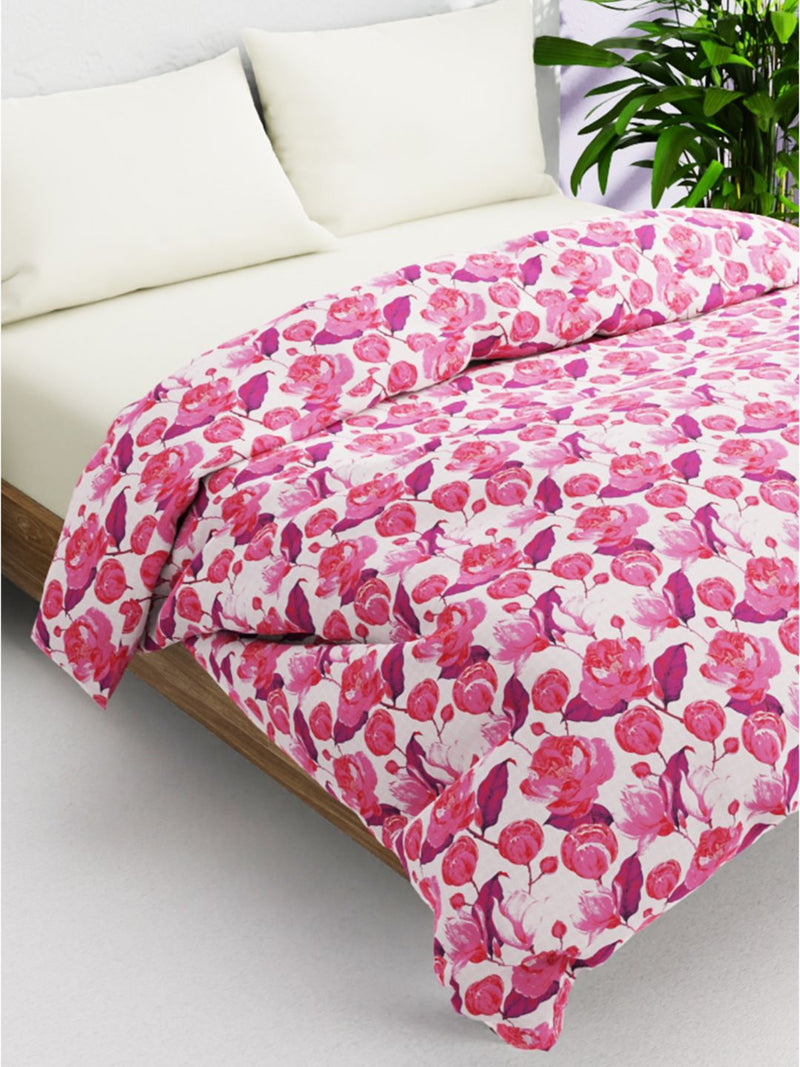 Super Soft 100% Natural Cotton Fabric Comforter For All Weather <small> (floral-pink)</small>