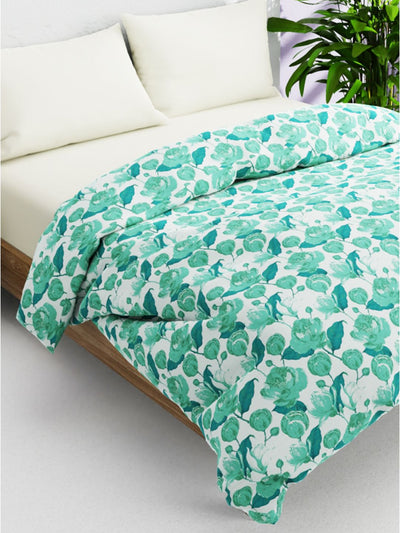 Super Soft 100% Natural Cotton Fabric Comforter For All Weather <small> (floral-teal)</small>