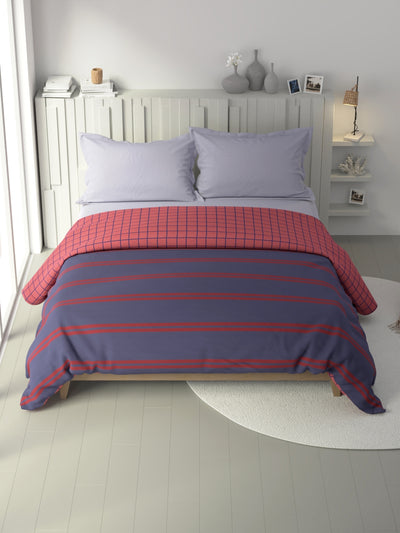 100% Premium Cotton Fabric Comforter For All Weather <small> (checks-blue/red)</small>