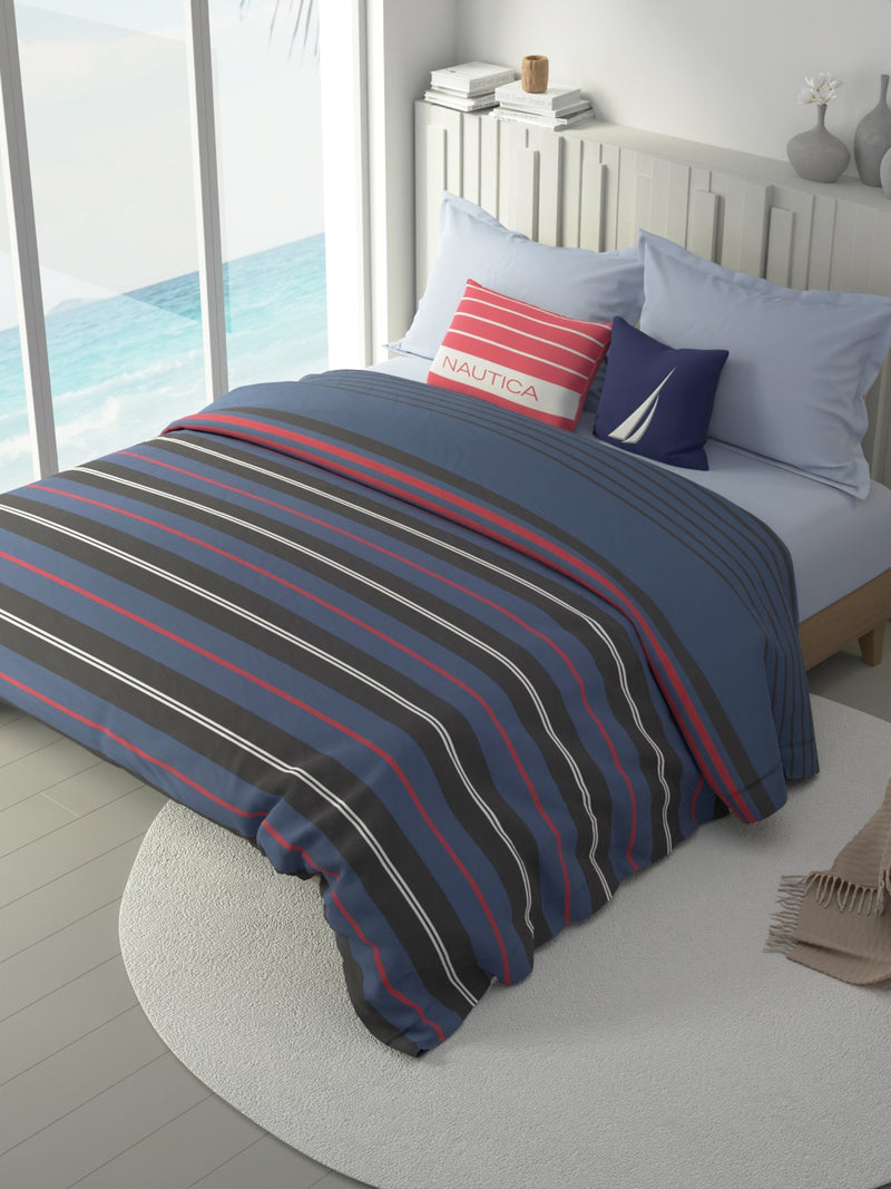 100% Premium Cotton Fabric Comforter For All Weather <small> (stripe-blue/black)</small>