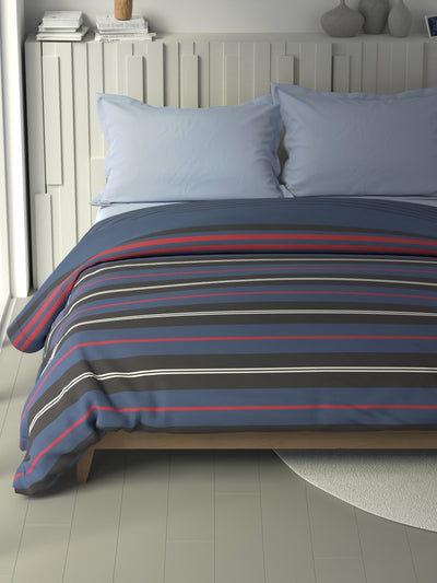 100% Premium Cotton Fabric Comforter For All Weather <small> (stripe-blue/black)</small>