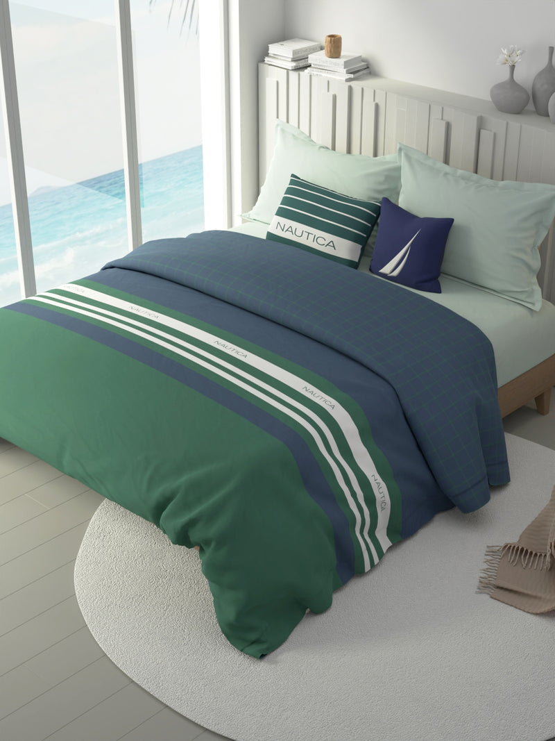 100% Premium Cotton Fabric Comforter For All Weather <small> (stripe-green/blue)</small>