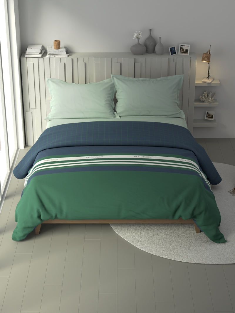 100% Premium Cotton Fabric Comforter For All Weather <small> (stripe-green/blue)</small>