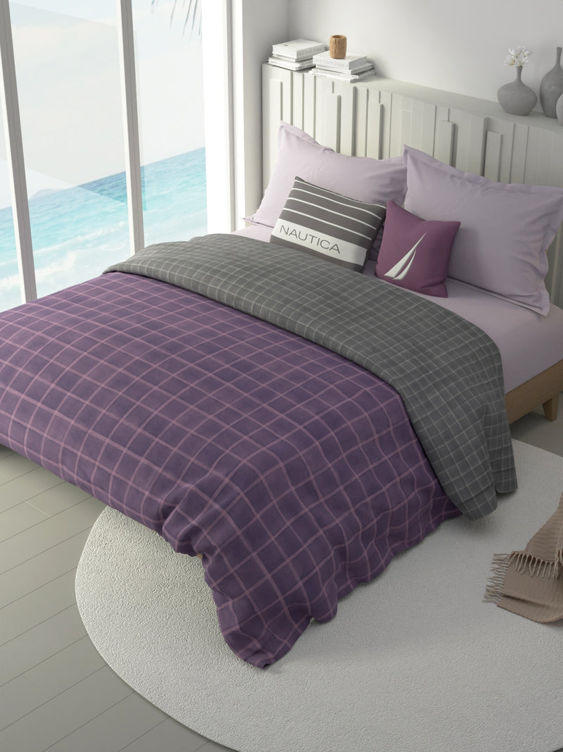 100% Premium Cotton Fabric Comforter For All Weather <small> (checks-purple/grey)</small>