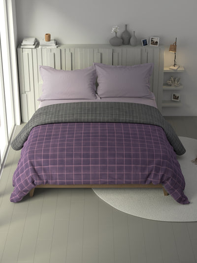 100% Premium Cotton Fabric Comforter For All Weather <small> (checks-purple/grey)</small>