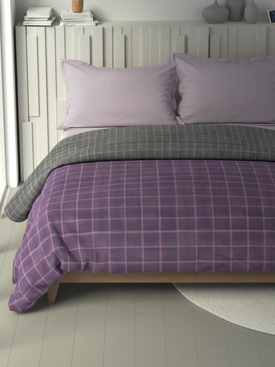 100% Premium Cotton Fabric Comforter For All Weather <small> (checks-purple/grey)</small>