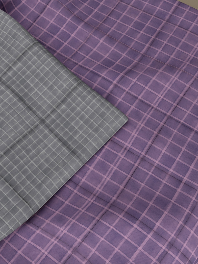 100% Premium Cotton Fabric Comforter For All Weather <small> (checks-purple/grey)</small>