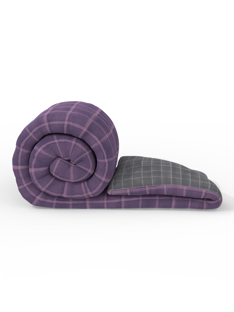 100% Premium Cotton Fabric Comforter For All Weather <small> (checks-purple/grey)</small>