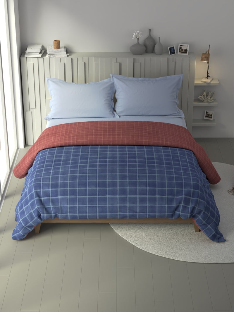 100% Premium Cotton Fabric Comforter For All Weather <small> (checks-blue/coral)</small>