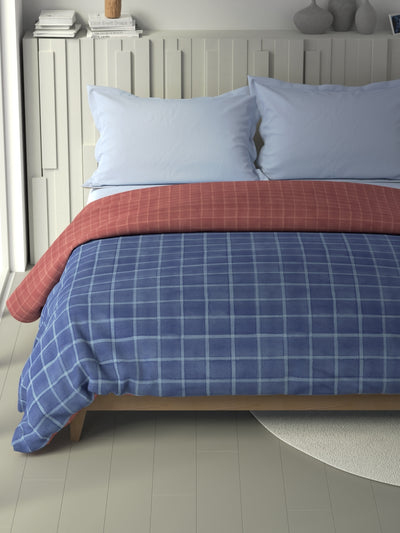 100% Premium Cotton Fabric Comforter For All Weather <small> (checks-blue/coral)</small>