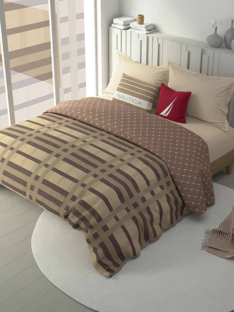 100% Premium Cotton Fabric Comforter For All Weather <small> (stripe-brown/beige)</small>