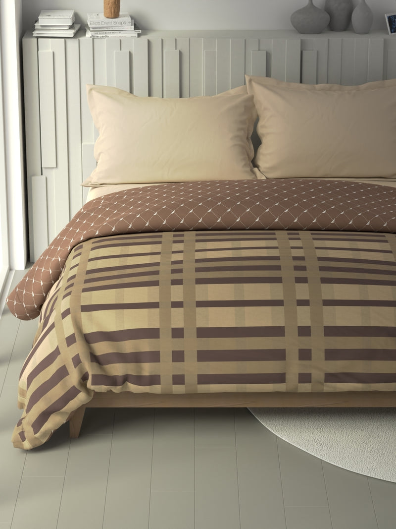 100% Premium Cotton Fabric Comforter For All Weather <small> (stripe-brown/beige)</small>