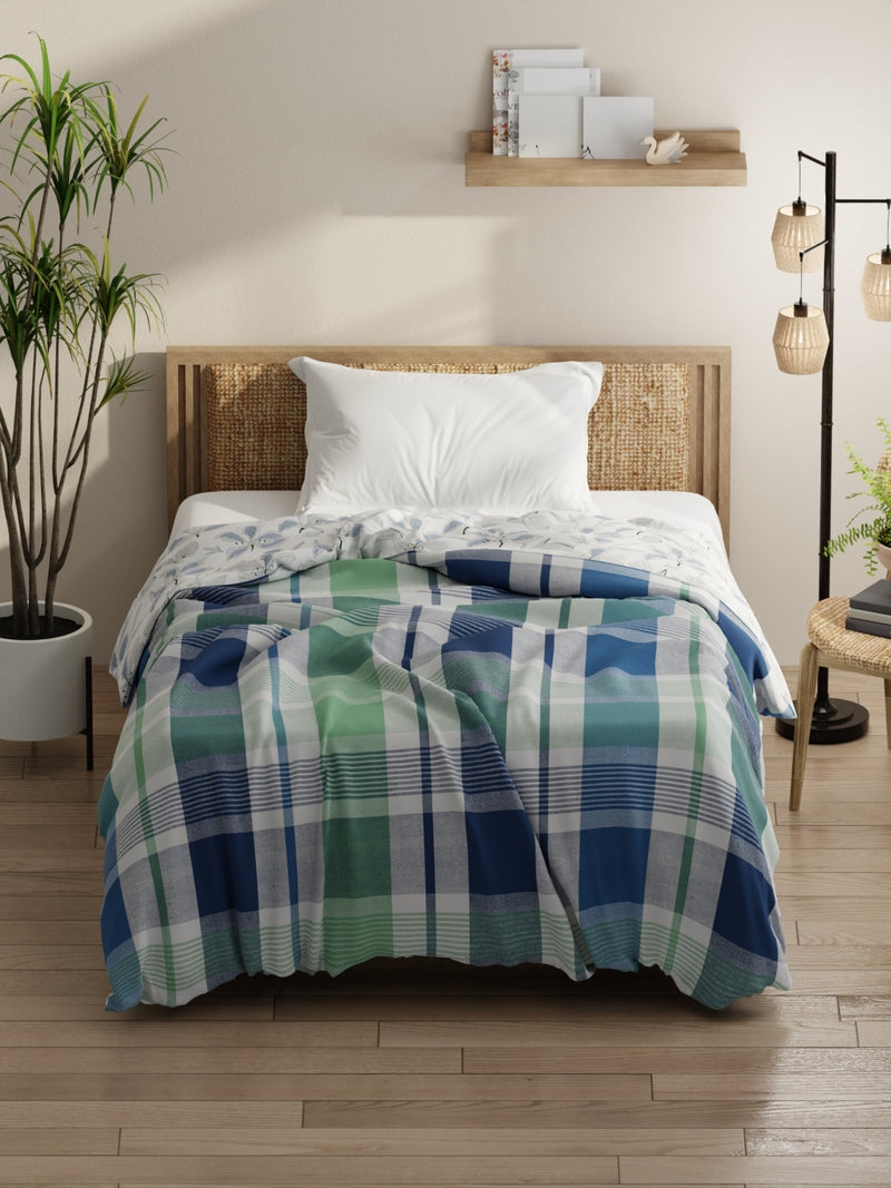 Super Soft Bamboo Micro Single Comforter For All Weather <small> (checks-mint/blue)</small>