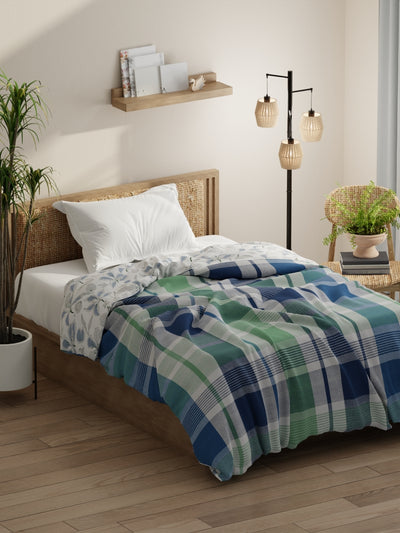 Super Soft Bamboo Micro Single Comforter For All Weather <small> (checks-mint/blue)</small>