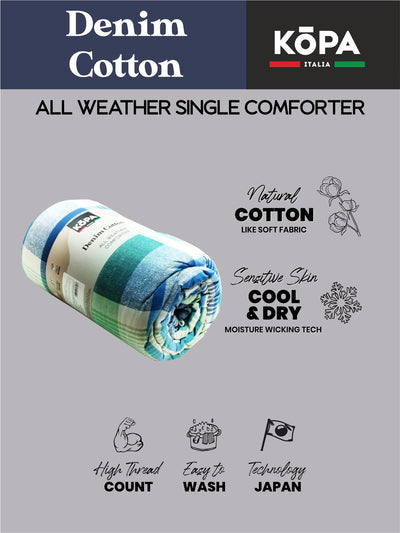 Super Soft Bamboo Micro Single Comforter For All Weather <small> (checks-mint/blue)</small>