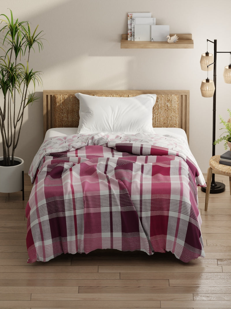 Super Soft Bamboo Micro Single Comforter For All Weather <small> (checks-pink/grape)</small>