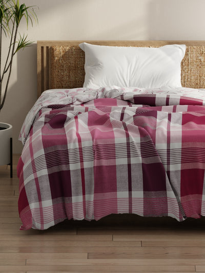 Super Soft Bamboo Micro Single Comforter For All Weather <small> (checks-pink/grape)</small>