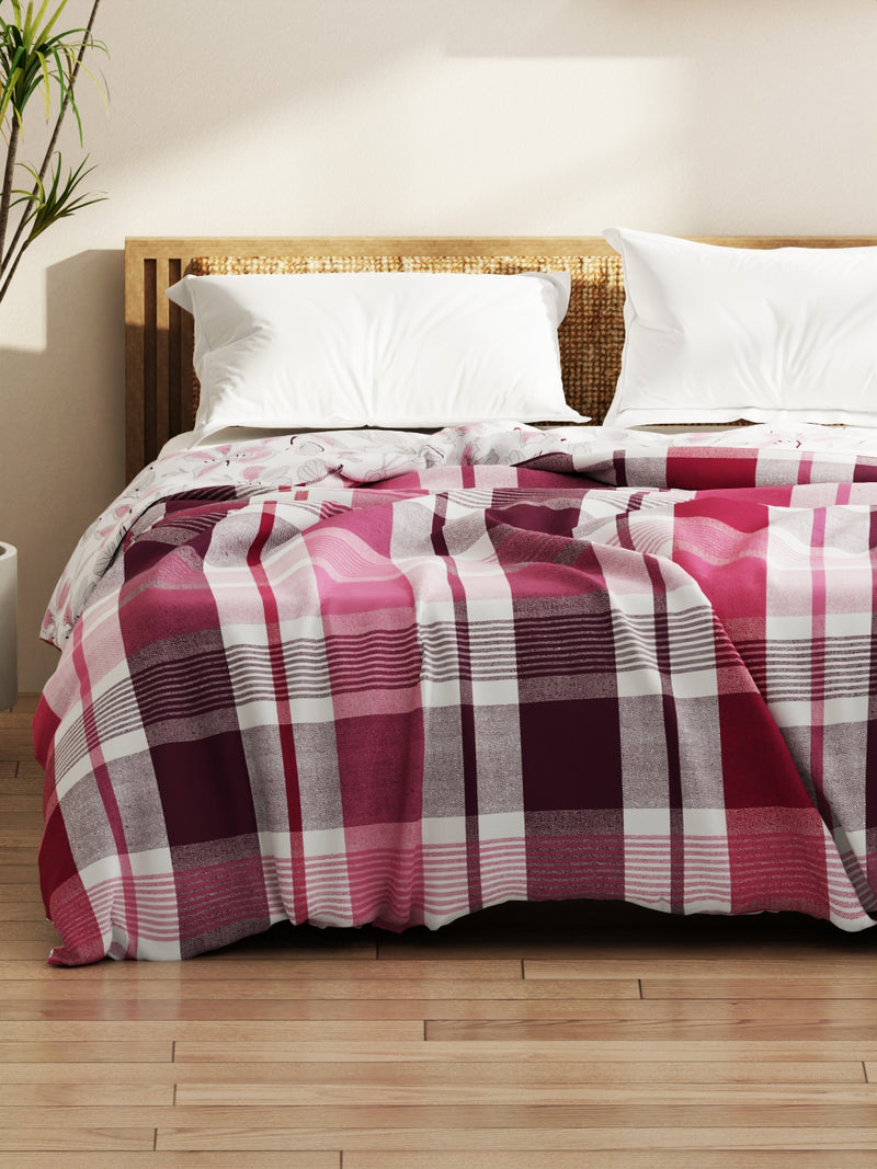 Super Soft Bamboo Micro Double Comforter For All Weather <small> (checks-pink/grape)</small>