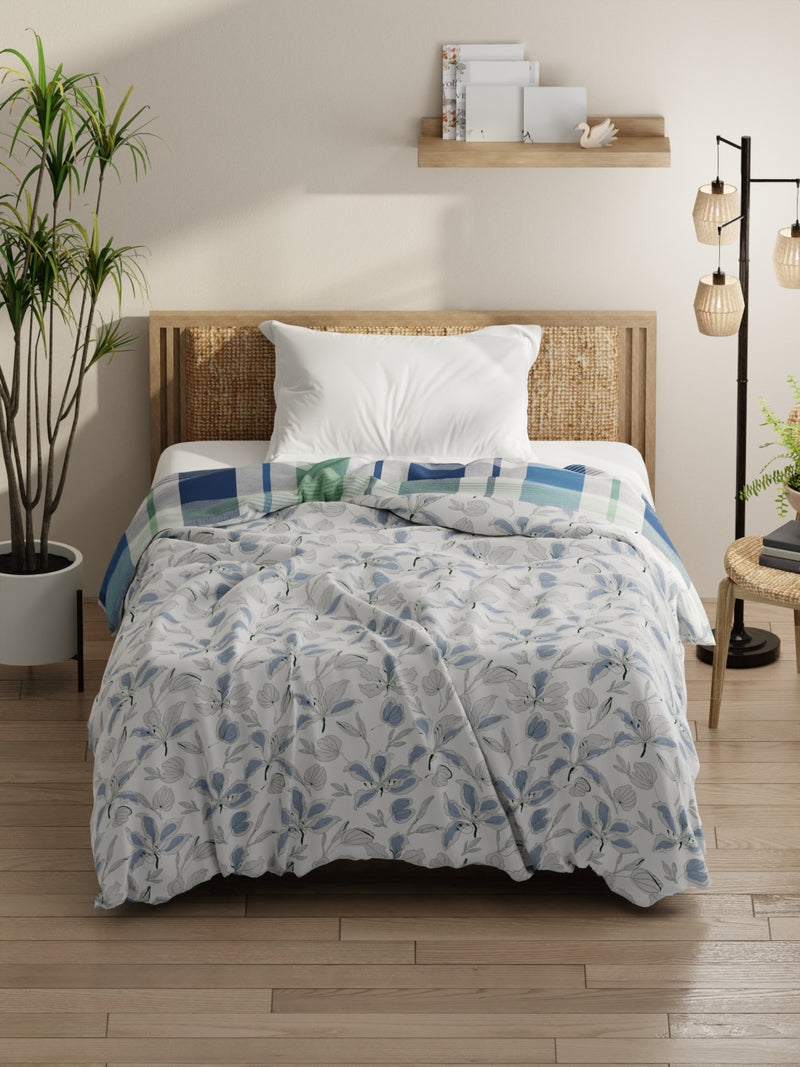 Super Soft Bamboo Micro Single Comforter For All Weather <small> (floral-white/blue)</small>