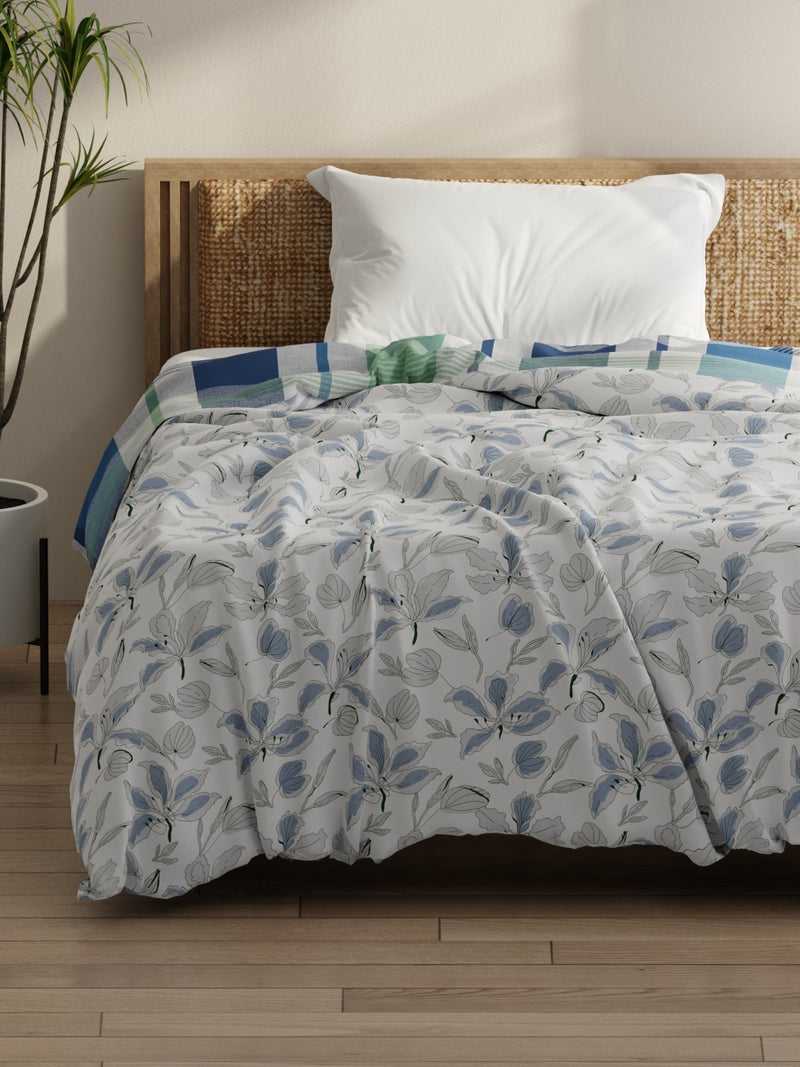 Super Soft Bamboo Micro Single Comforter For All Weather <small> (floral-white/blue)</small>