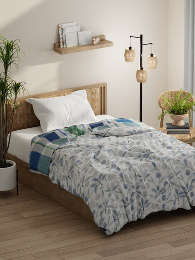 Super Soft Bamboo Micro Single Comforter For All Weather <small> (floral-white/blue)</small>