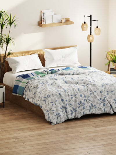 Super Soft Bamboo Micro Double Comforter For All Weather <small> (floral-white/blue)</small>