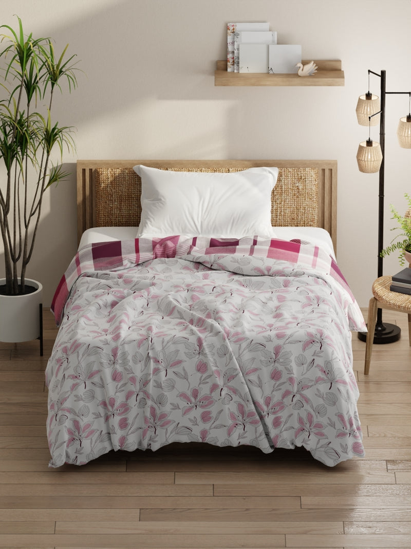 Super Soft Bamboo Micro Single Comforter For All Weather <small> (floral-white/pink)</small>