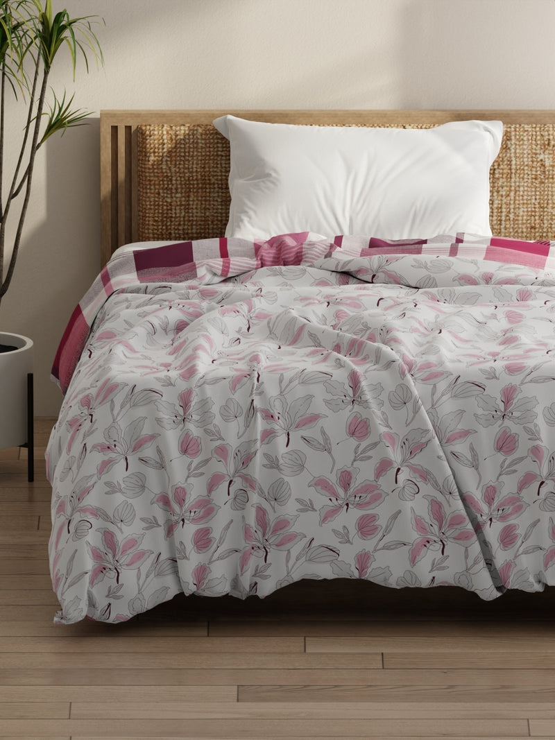 Super Soft Bamboo Micro Single Comforter For All Weather <small> (floral-white/pink)</small>