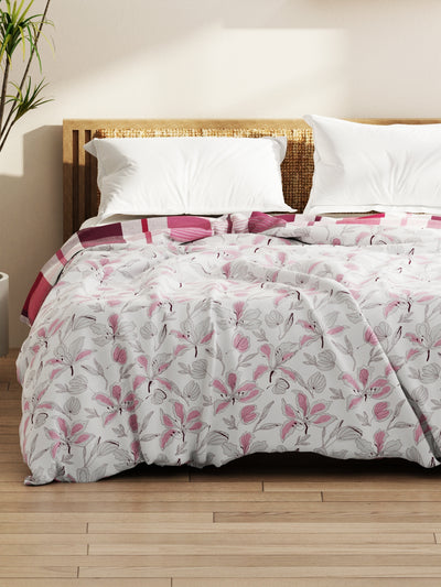 Super Soft Bamboo Micro Double Comforter For All Weather <small> (floral-white/pink)</small>