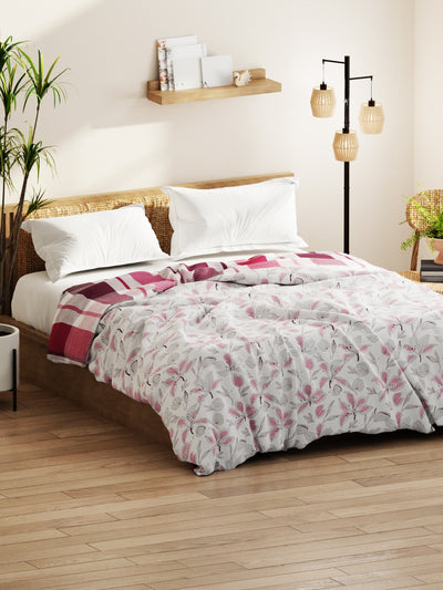 Super Soft Bamboo Micro Double Comforter For All Weather <small> (floral-white/pink)</small>