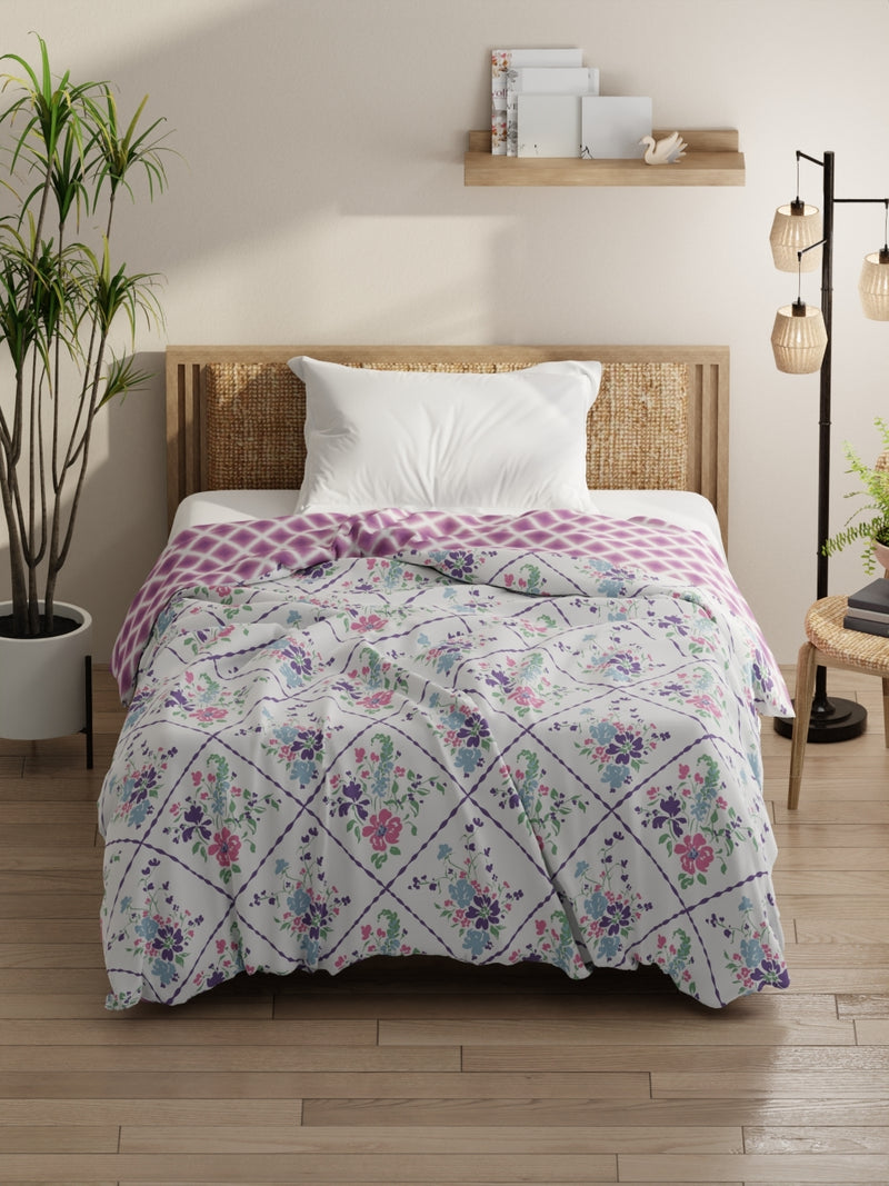 Super Soft Bamboo Micro Single Comforter For All Weather <small> (floral-white/violet)</small>