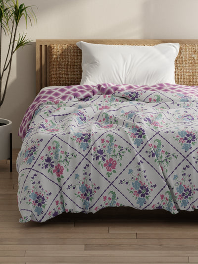 Super Soft Bamboo Micro Single Comforter For All Weather <small> (floral-white/violet)</small>