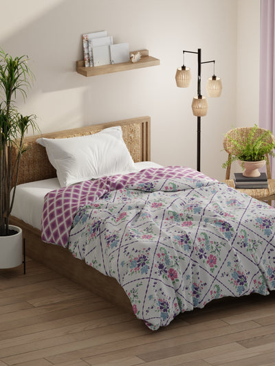 Super Soft Bamboo Micro Single Comforter For All Weather <small> (floral-white/violet)</small>