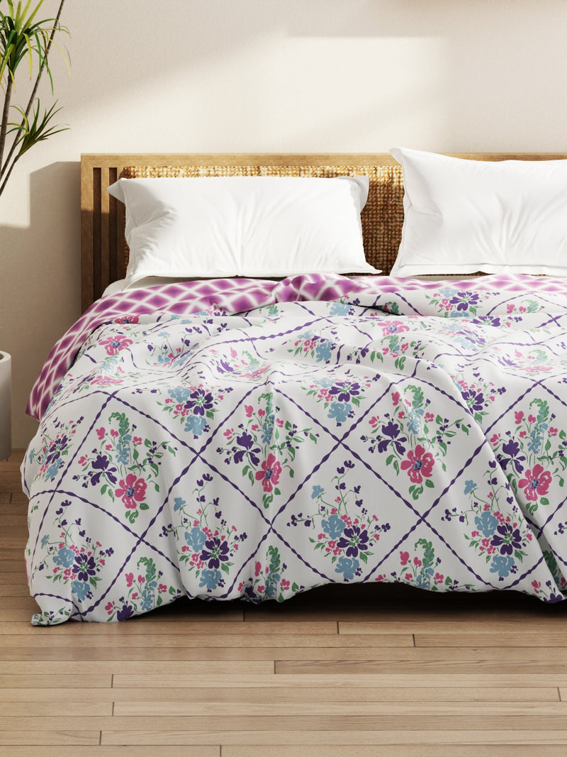 Super Soft Bamboo Micro Double Comforter For All Weather <small> (floral-white/violet)</small>