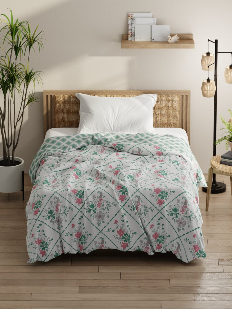 Super Soft Bamboo Micro Single Comforter For All Weather <small> (floral-white/green)</small>