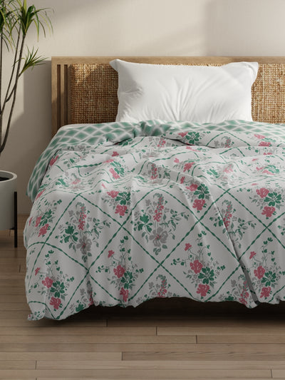 Super Soft Bamboo Micro Single Comforter For All Weather <small> (floral-white/green)</small>