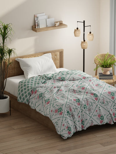 Super Soft Bamboo Micro Single Comforter For All Weather <small> (floral-white/green)</small>