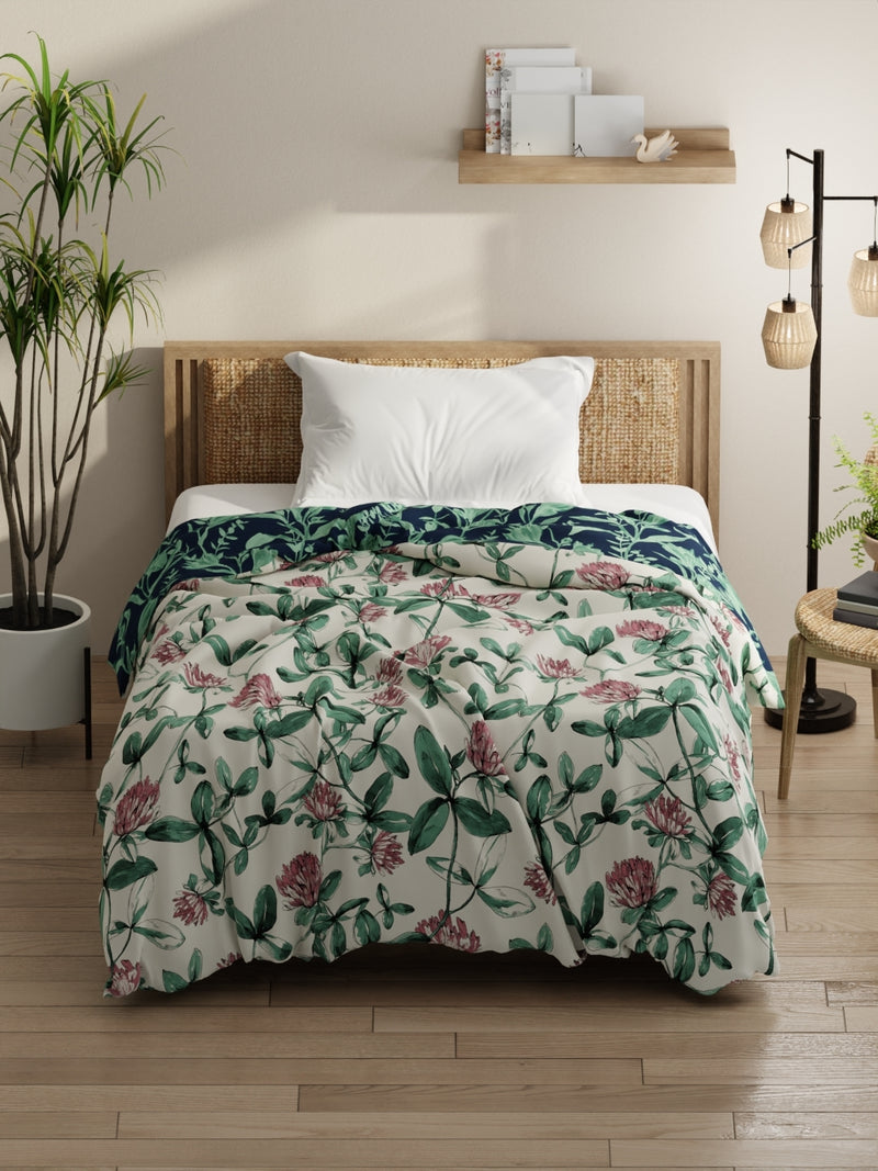 Super Soft Bamboo Micro Single Comforter For All Weather <small> (floral-pink/green)</small>