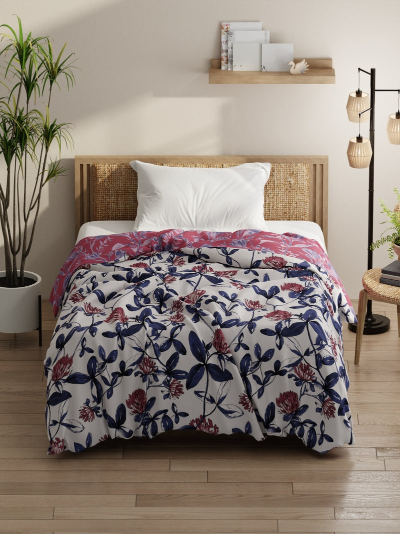 Super Soft Bamboo Micro Single Comforter For All Weather <small> (floral-pink/blue)</small>