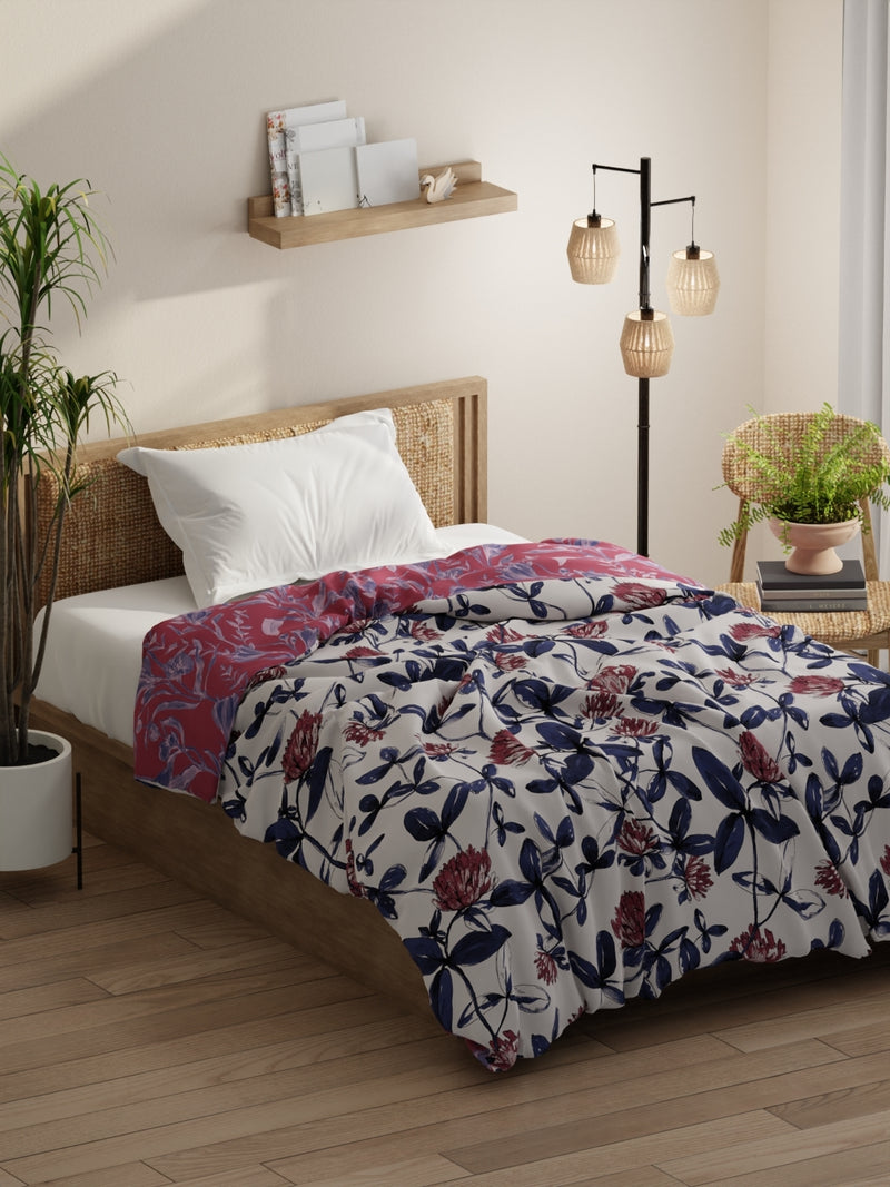 Super Soft Bamboo Micro Single Comforter For All Weather <small> (floral-pink/blue)</small>