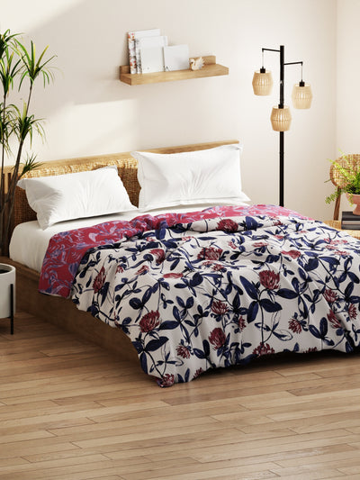 Super Soft Bamboo Micro Double Comforter For All Weather <small> (floral-pink/blue)</small>