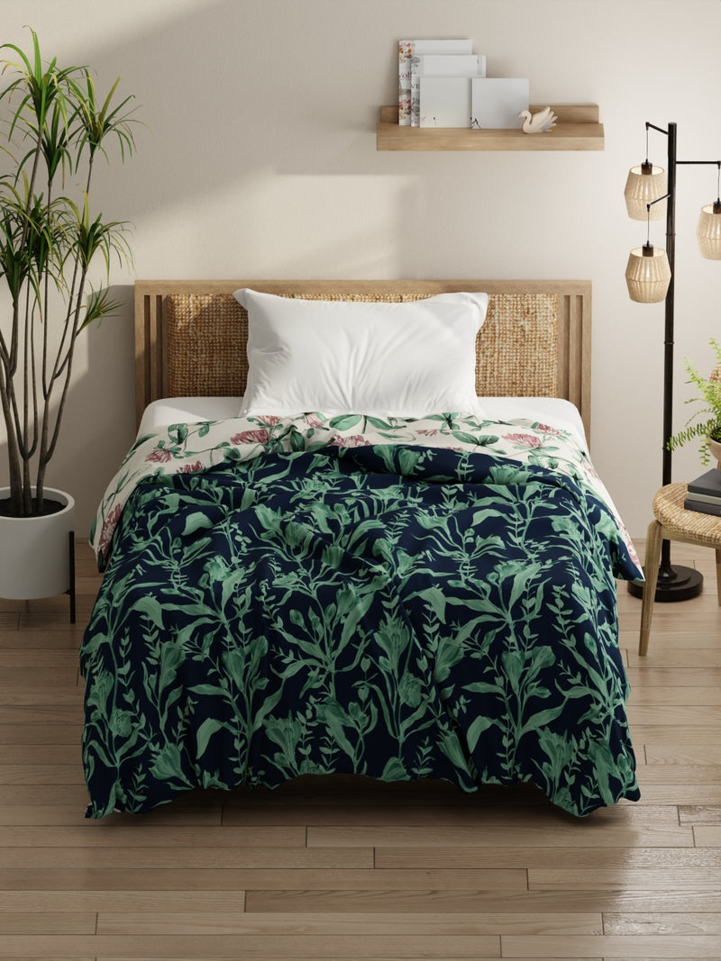 Super Soft Bamboo Micro Single Comforter For All Weather <small> (floral-navy/green)</small>